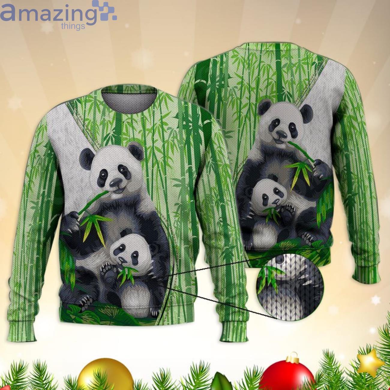 Cute Naughty Pandas Green Bamboo 3D All Over Printed Sweater Product Photo 1