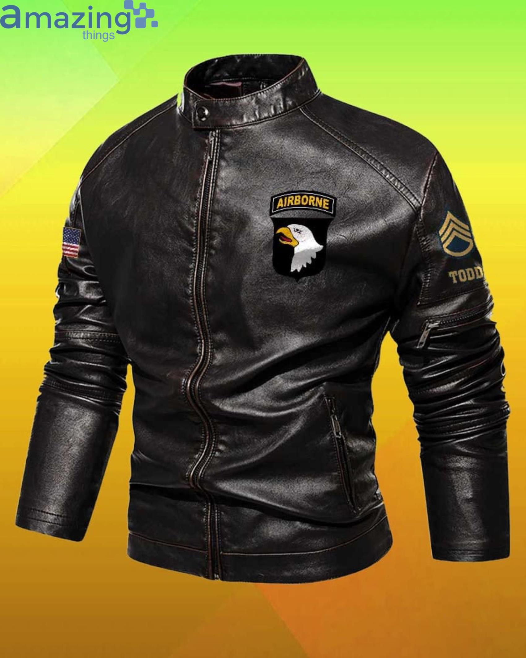 Cutom Name 101st Airborne Division Screaming Eagles Motor Fleece Leather Jacket image Cutom Name 101st Airborne Division Screaming Eagles Motor Fleece Leather Jacket Product Photo 2