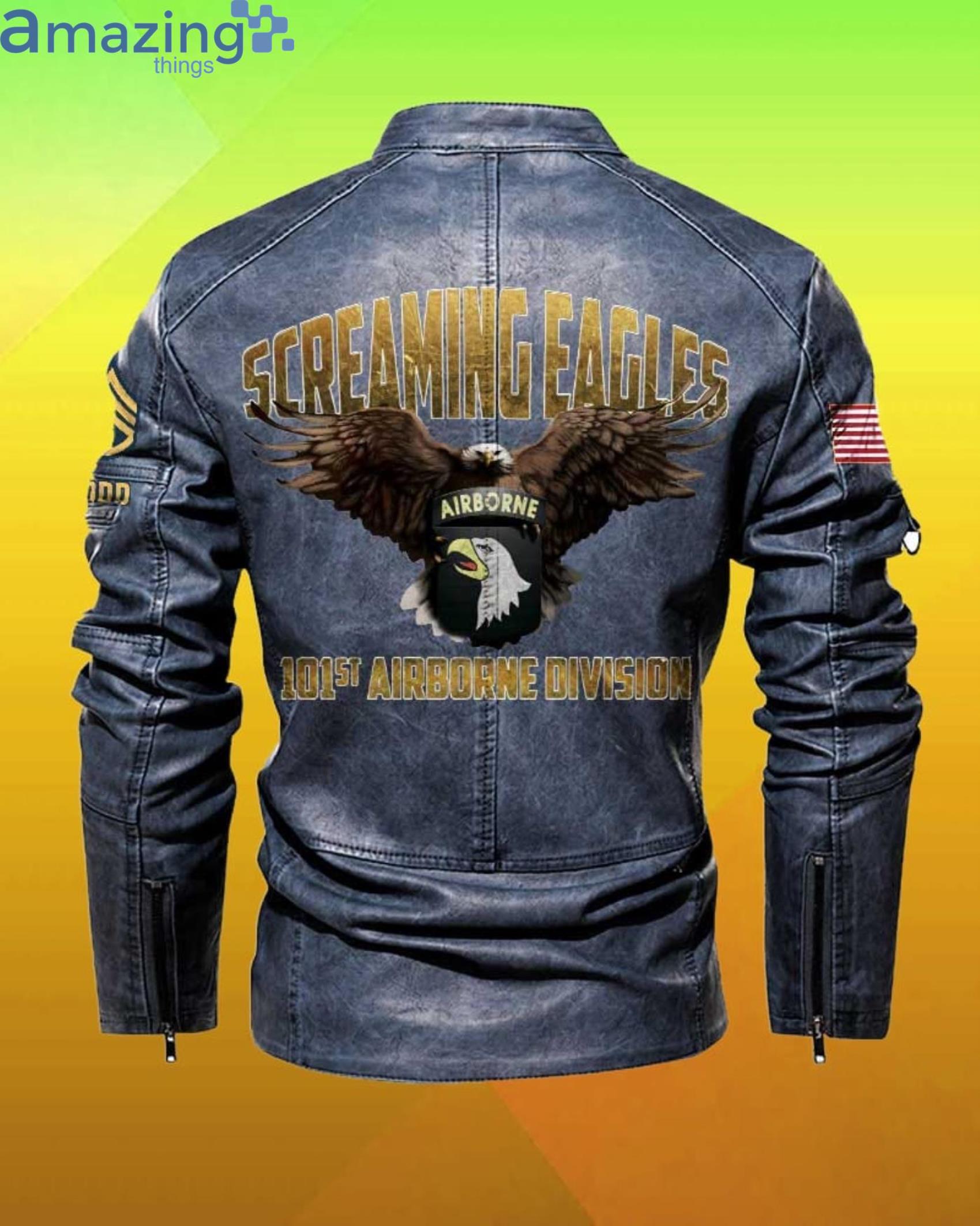 Cutom Name 101st Airborne Division Screaming Eagles Motor Fleece Leather Jacket image Cutom Name 101st Airborne Division Screaming Eagles Motor Fleece Leather Jacket Product Photo 5