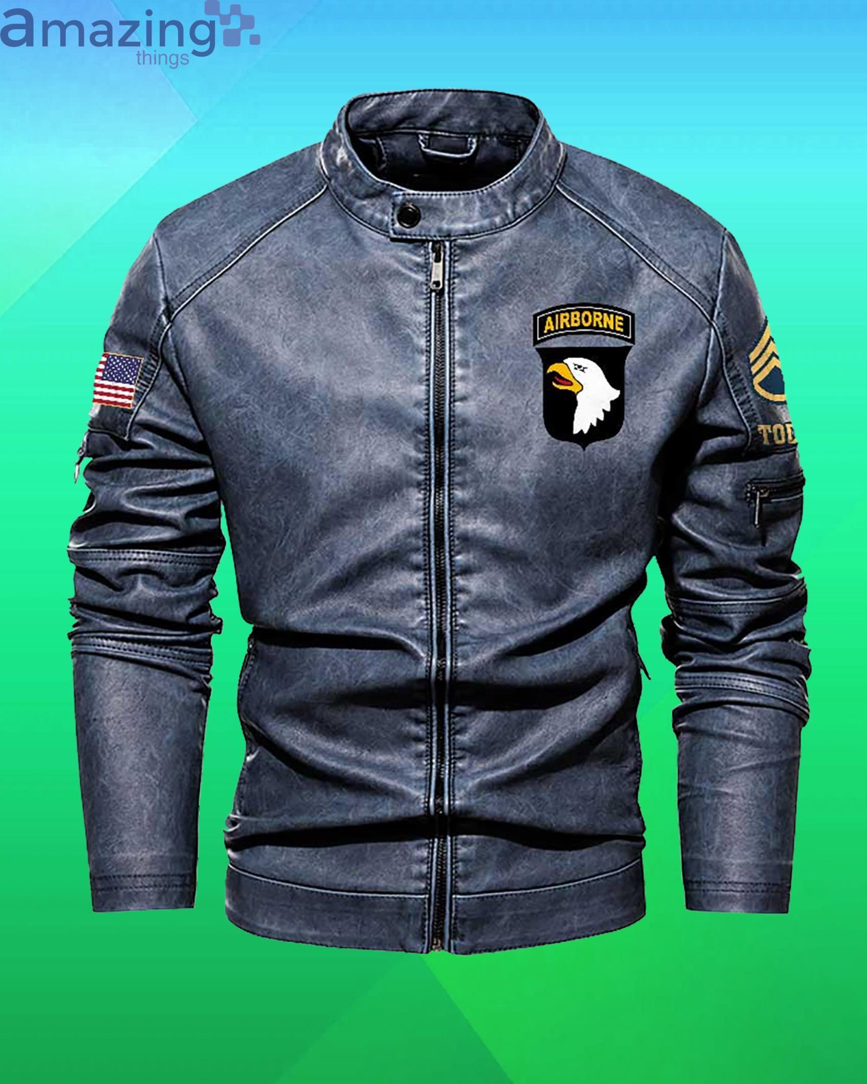 Cutom Name 101st Airborne Division Screaming Eagles Motor Fleece Leather Jacket image Cutom Name 101st Airborne Division Screaming Eagles Motor Fleece Leather Jacket Product Photo 6