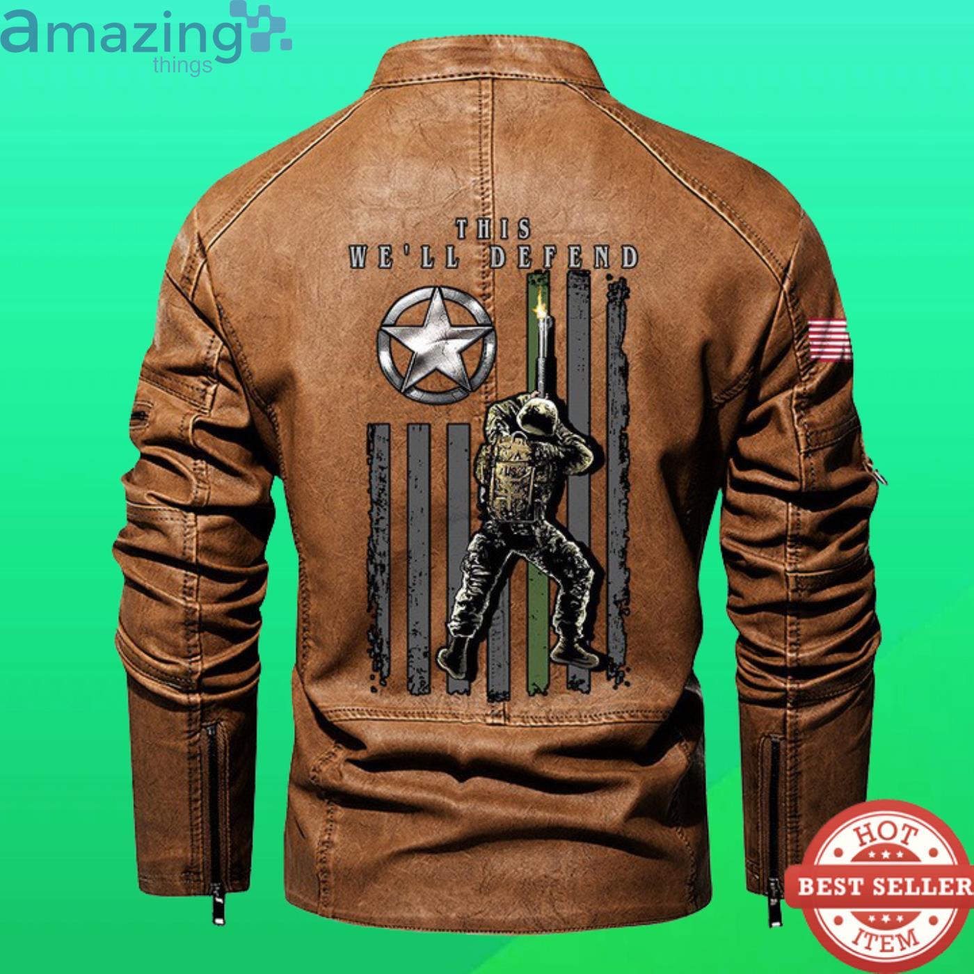 Cutom Name Army Soldier This We'll Defend Stand Collar Fleece Leather Jacket image Cutom Name Army Soldier This We'll Defend Stand Collar Fleece Leather Jacket