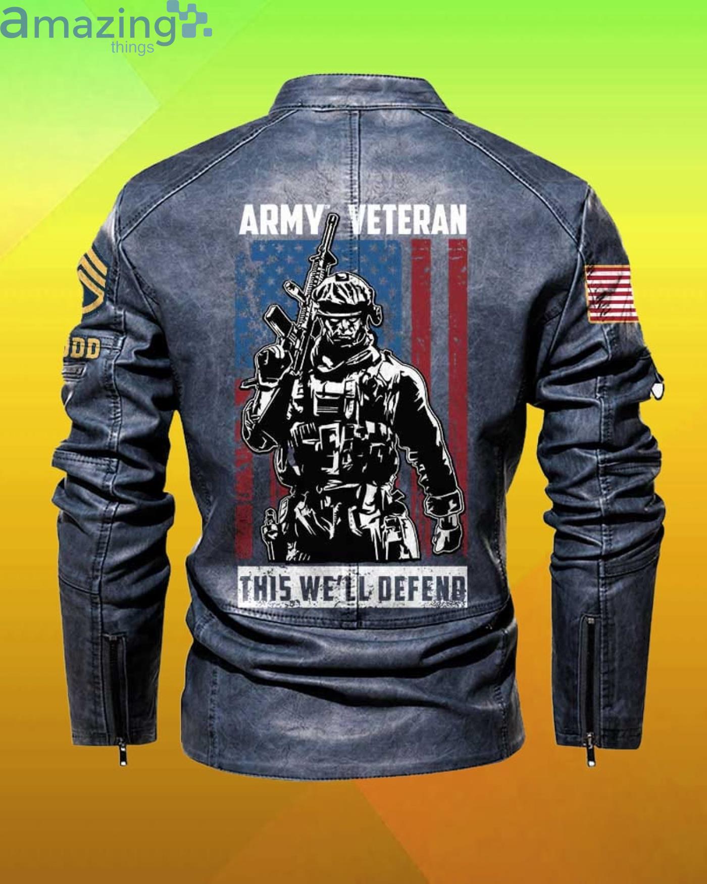 Cutom Name Army Veteran This We'll Defend Motor Fleece Leather Jacket image Cutom Name Army Veteran This We'll Defend Motor Fleece Leather Jacket