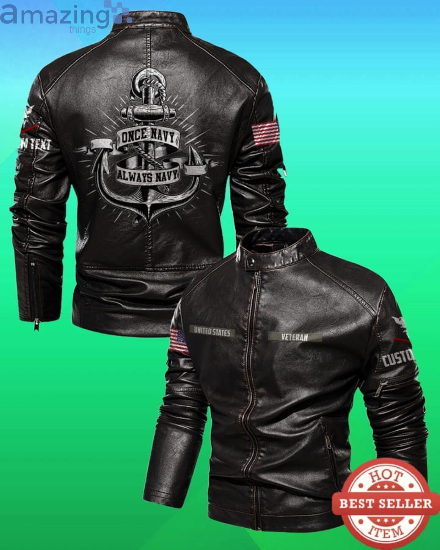 Cutom Name Once Navy Always Navy Stand Collar Fleece Leather Jacket Product Photo 1 Cutom Name Once Navy Always Navy Stand Collar Fleece Leather Jacket Product Photo 1