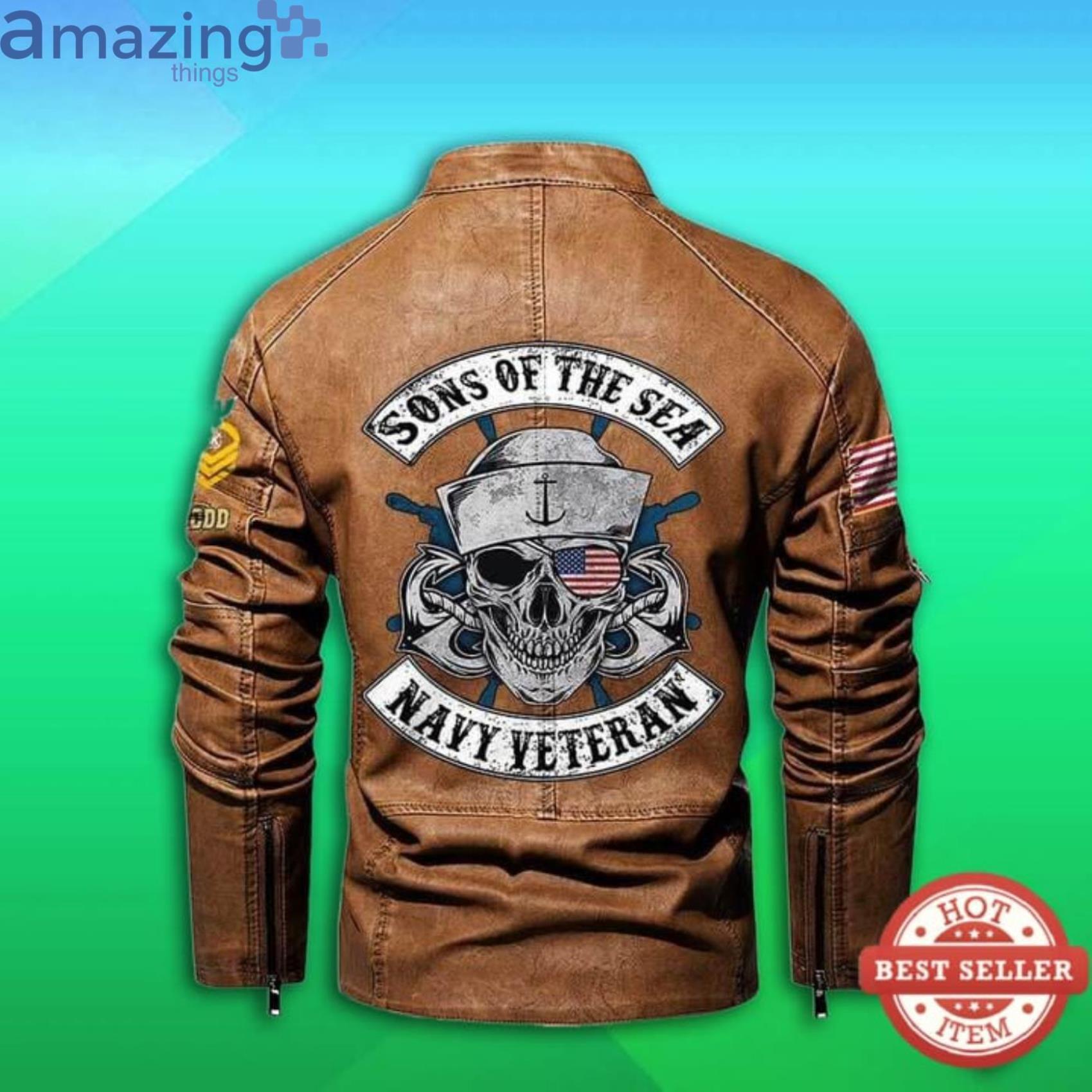 Cutom Name Sons Of The Sea Navy Veteran Stand Collar Fleece Leather Jacket image Cutom Name Sons Of The Sea Navy Veteran Stand Collar Fleece Leather Jacket Product Photo 5