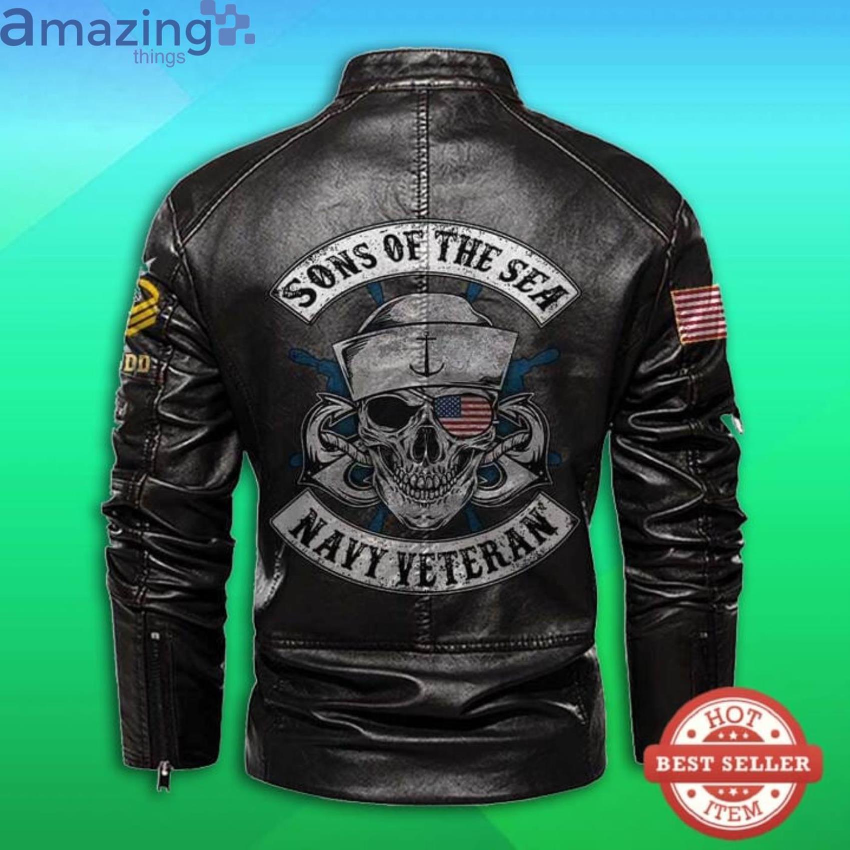 Cutom Name Sons Of The Sea Navy Veteran Stand Collar Fleece Leather Jacket Product Photo 1 Cutom Name Sons Of The Sea Navy Veteran Stand Collar Fleece Leather Jacket Product Photo 1