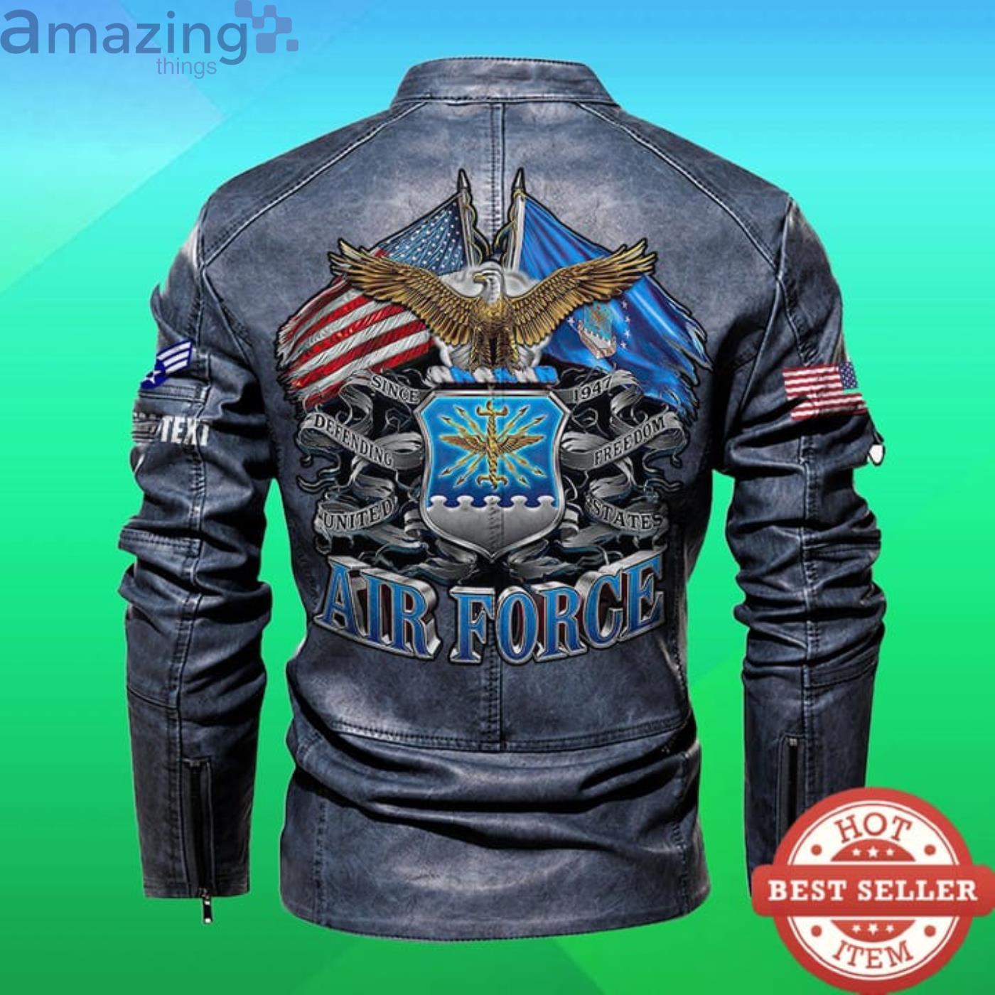 Cutom Name Us Air Force Stand Collar Fleece Leather Jacket image Cutom Name Us Air Force Stand Collar Fleece Leather Jacket Product Photo 3