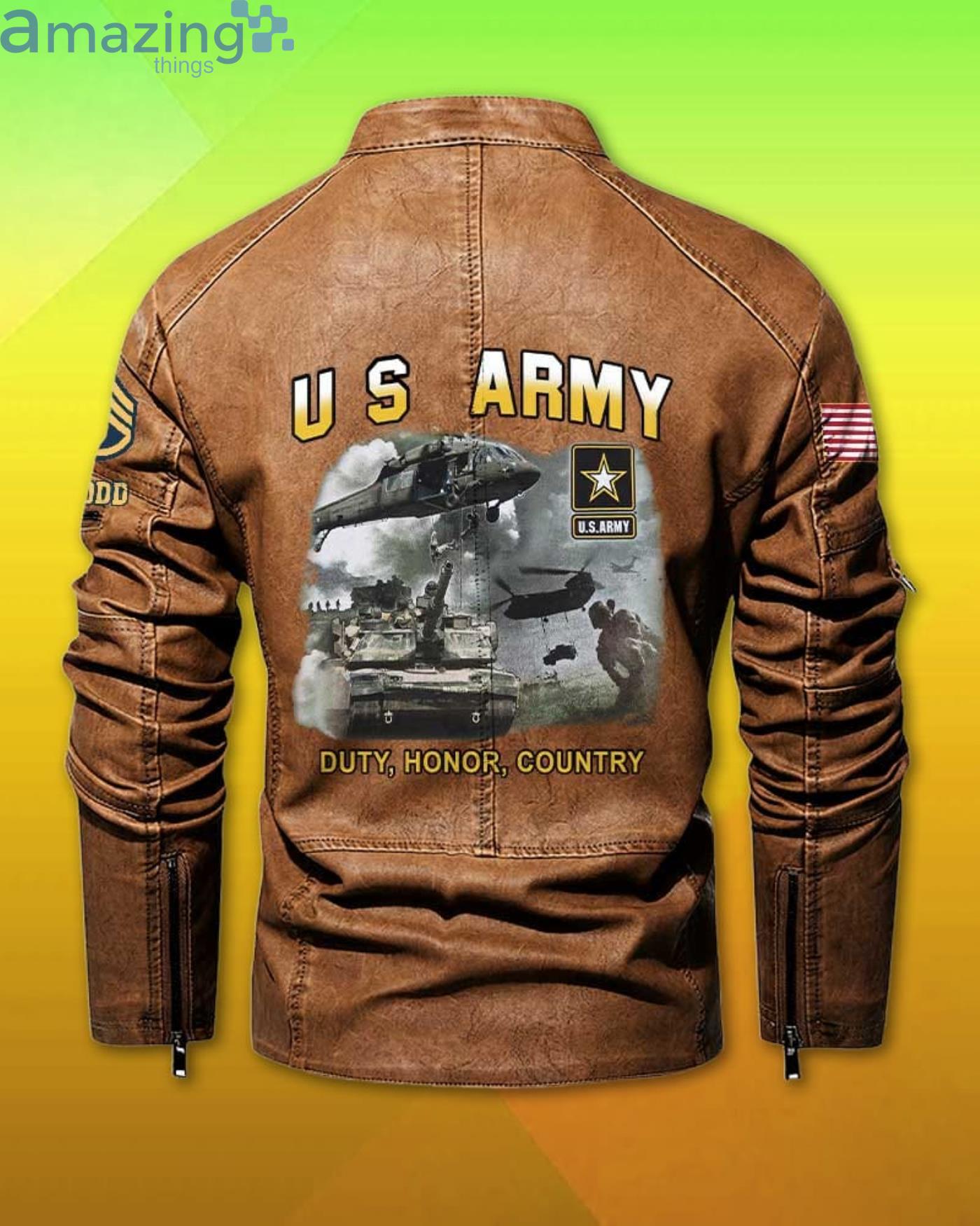 Cutom Name Us Army Duty Honor Country Motor Fleece Leather Jacket image Cutom Name Us Army Duty Honor Country Motor Fleece Leather Jacket Product Photo 3