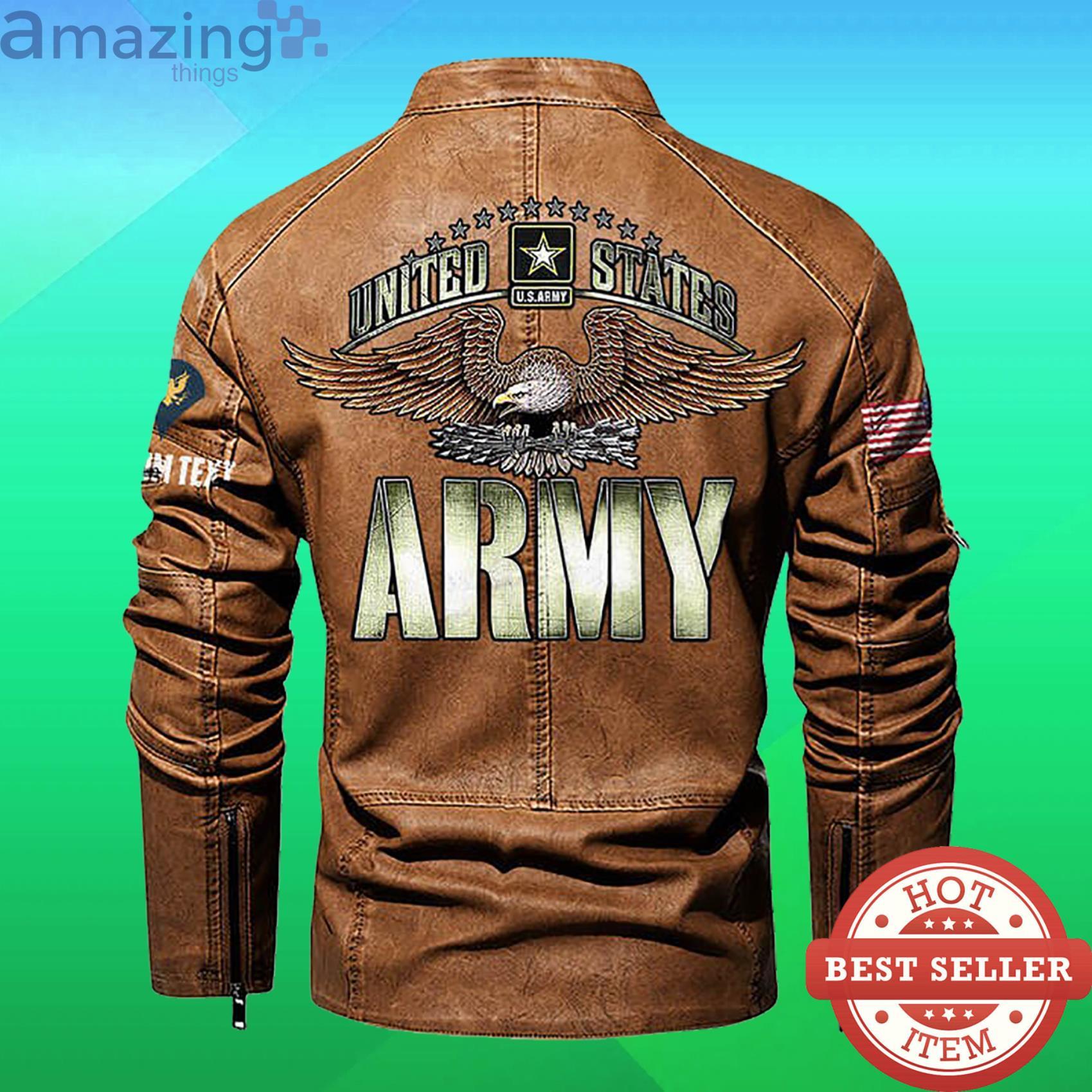 Cutom Name Us Army Stand Collar Fleece Leather Jacket image Cutom Name Us Army Stand Collar Fleece Leather Jacket Product Photo 3
