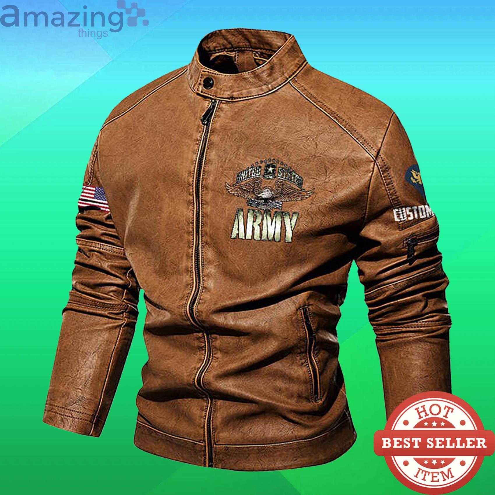 Cutom Name Us Army Stand Collar Fleece Leather Jacket image Cutom Name Us Army Stand Collar Fleece Leather Jacket Product Photo 4