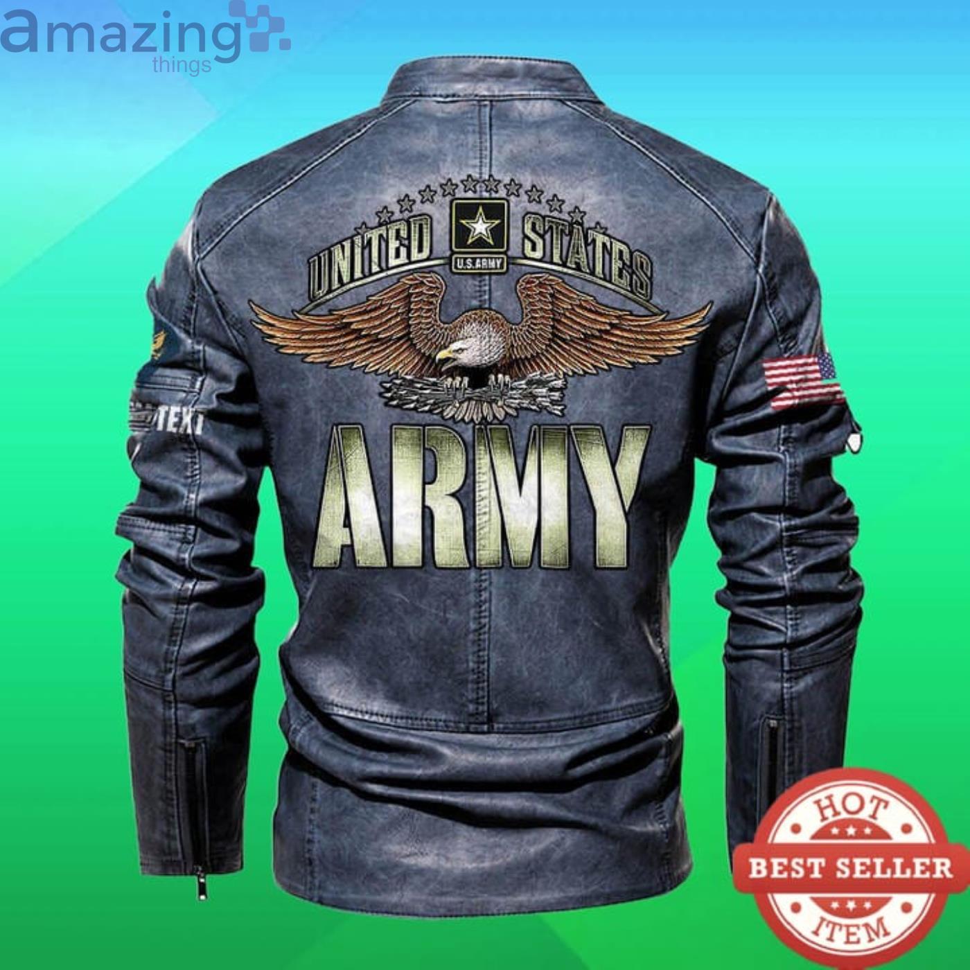 Cutom Name Us Army Stand Collar Fleece Leather Jacket image Cutom Name Us Army Stand Collar Fleece Leather Jacket Product Photo 5