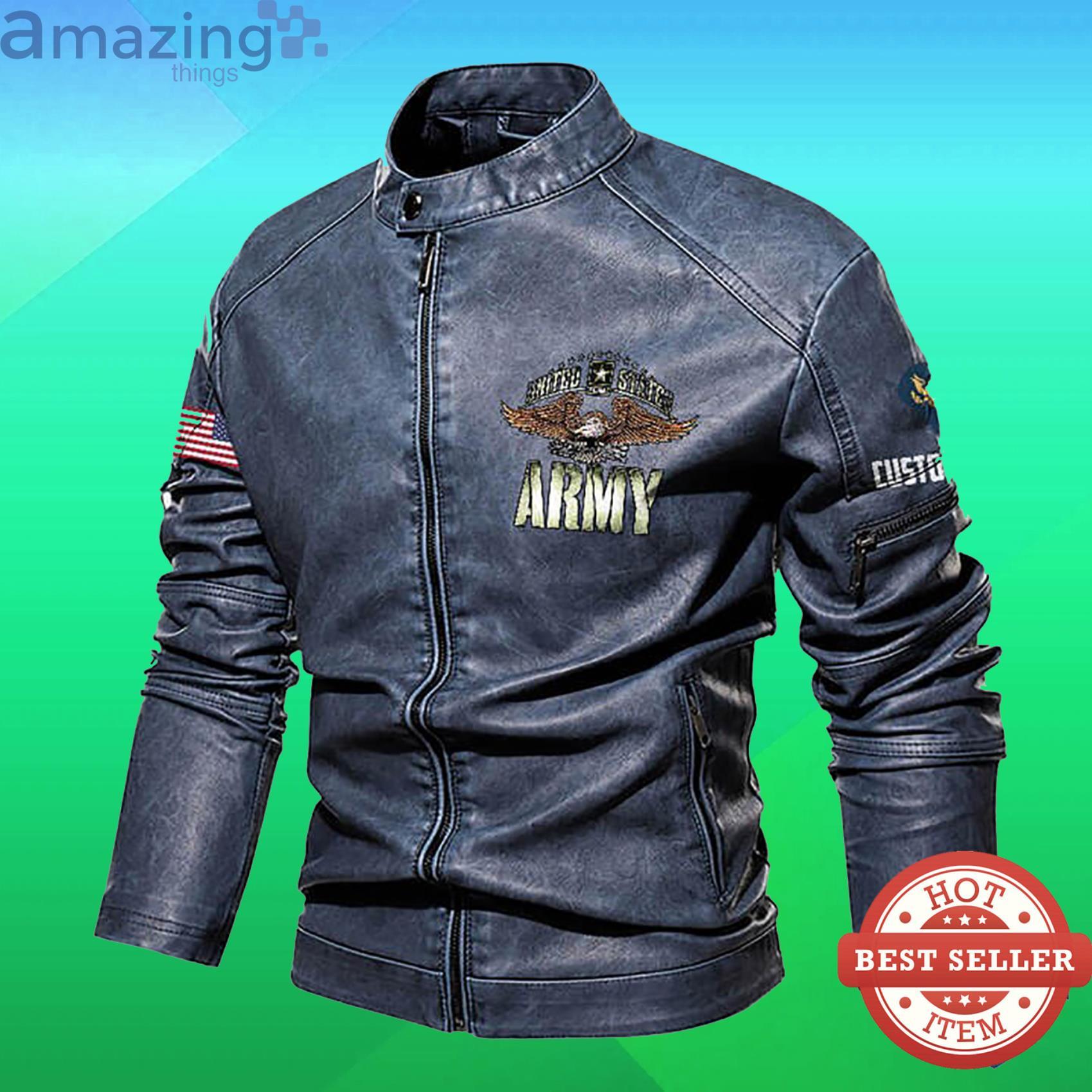 Cutom Name Us Army Stand Collar Fleece Leather Jacket image Cutom Name Us Army Stand Collar Fleece Leather Jacket Product Photo 6