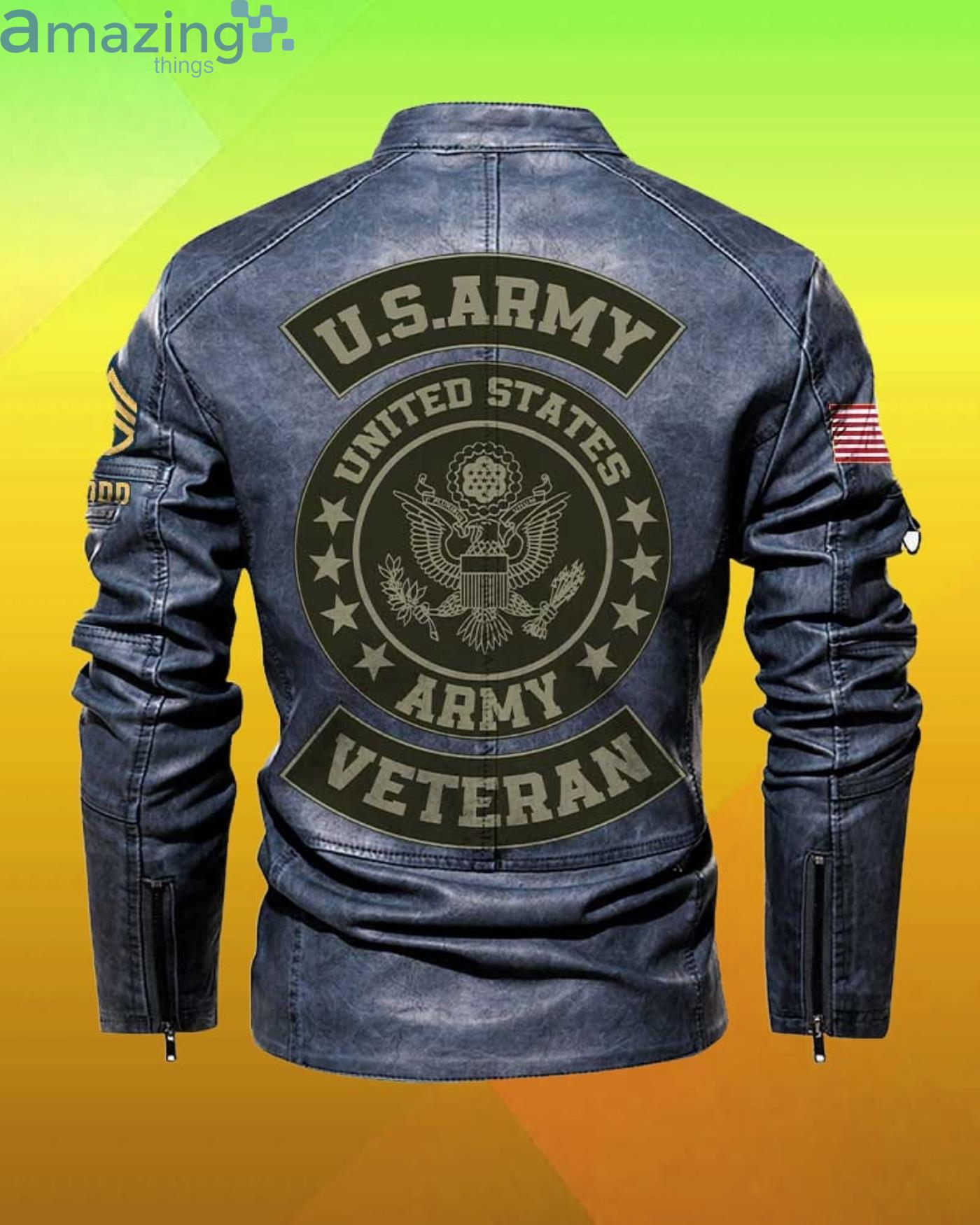 Cutom Name Us Army Veteran Motor Fleece Leather Jacket image Cutom Name Us Army Veteran Motor Fleece Leather Jacket Product Photo 3