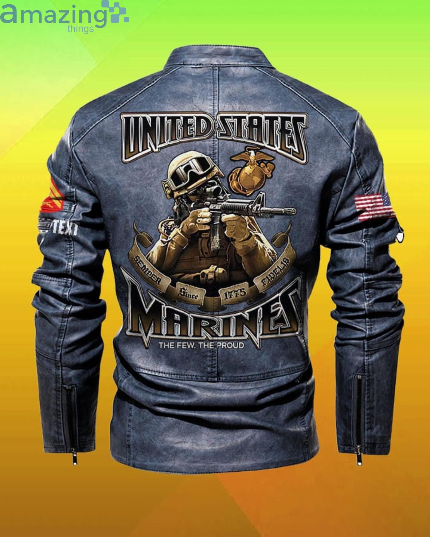 Cutom Name Us Marines Semper Since 1775 Fidelis Fleece Leather Jacket image Cutom Name Us Marines Semper Since 1775 Fidelis Fleece Leather Jacket Product Photo 3