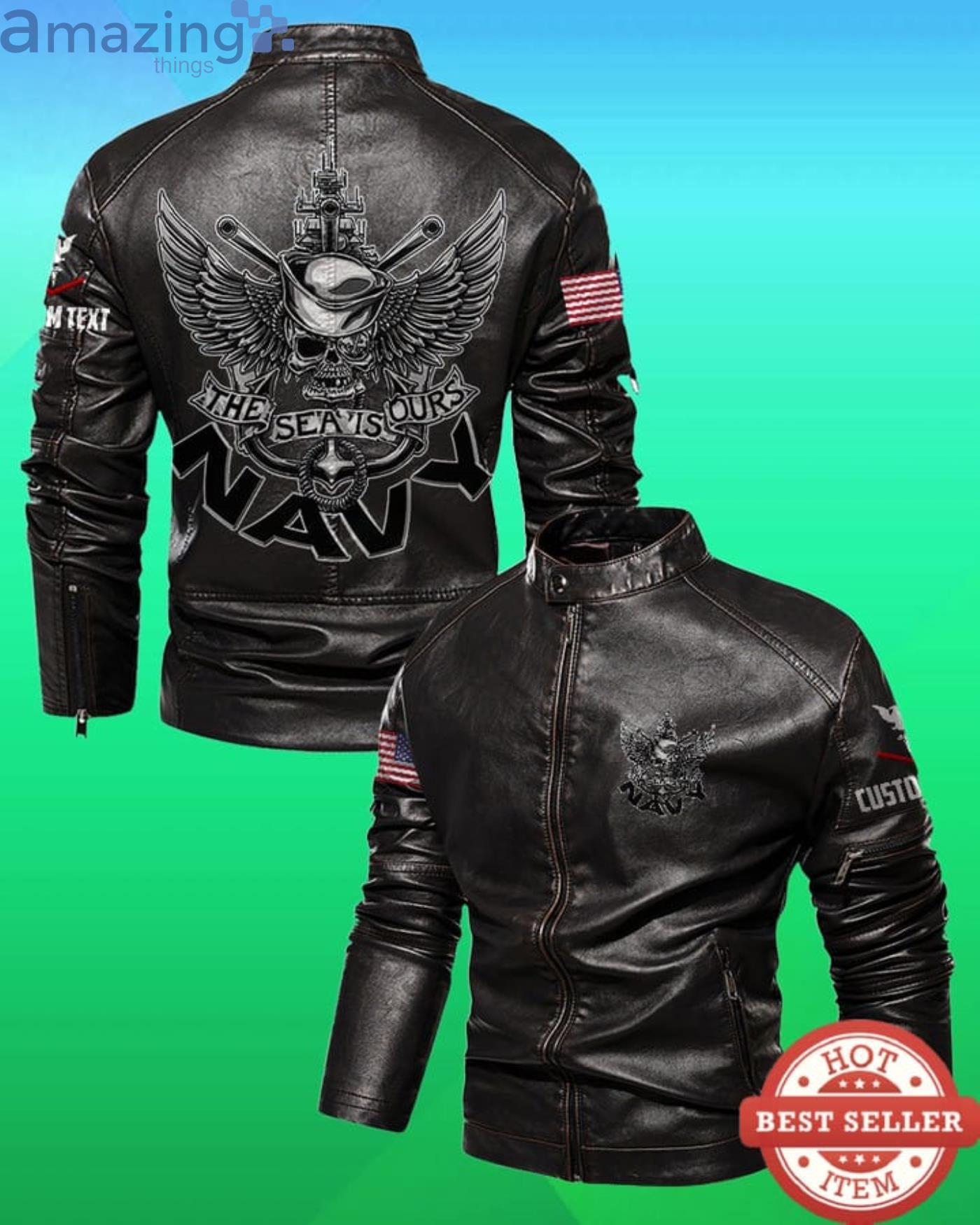 Cutom Name Us Navy The Sea Is Ours Stand Collar Fleece Leather Jacket Product Photo 1 Cutom Name Us Navy The Sea Is Ours Stand Collar Fleece Leather Jacket Product Photo 1