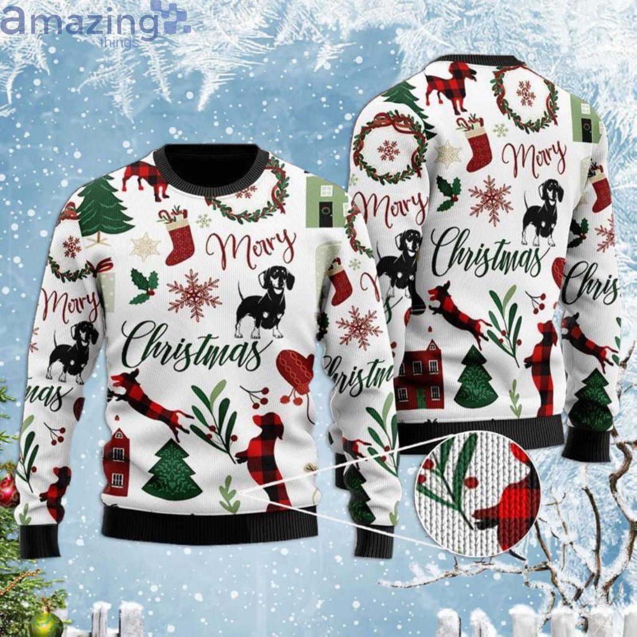 Dachshund All Over Printed Ugly Christmas Sweater Product Photo 1 Dachshund All Over Printed Ugly Christmas Sweater Product Photo 1