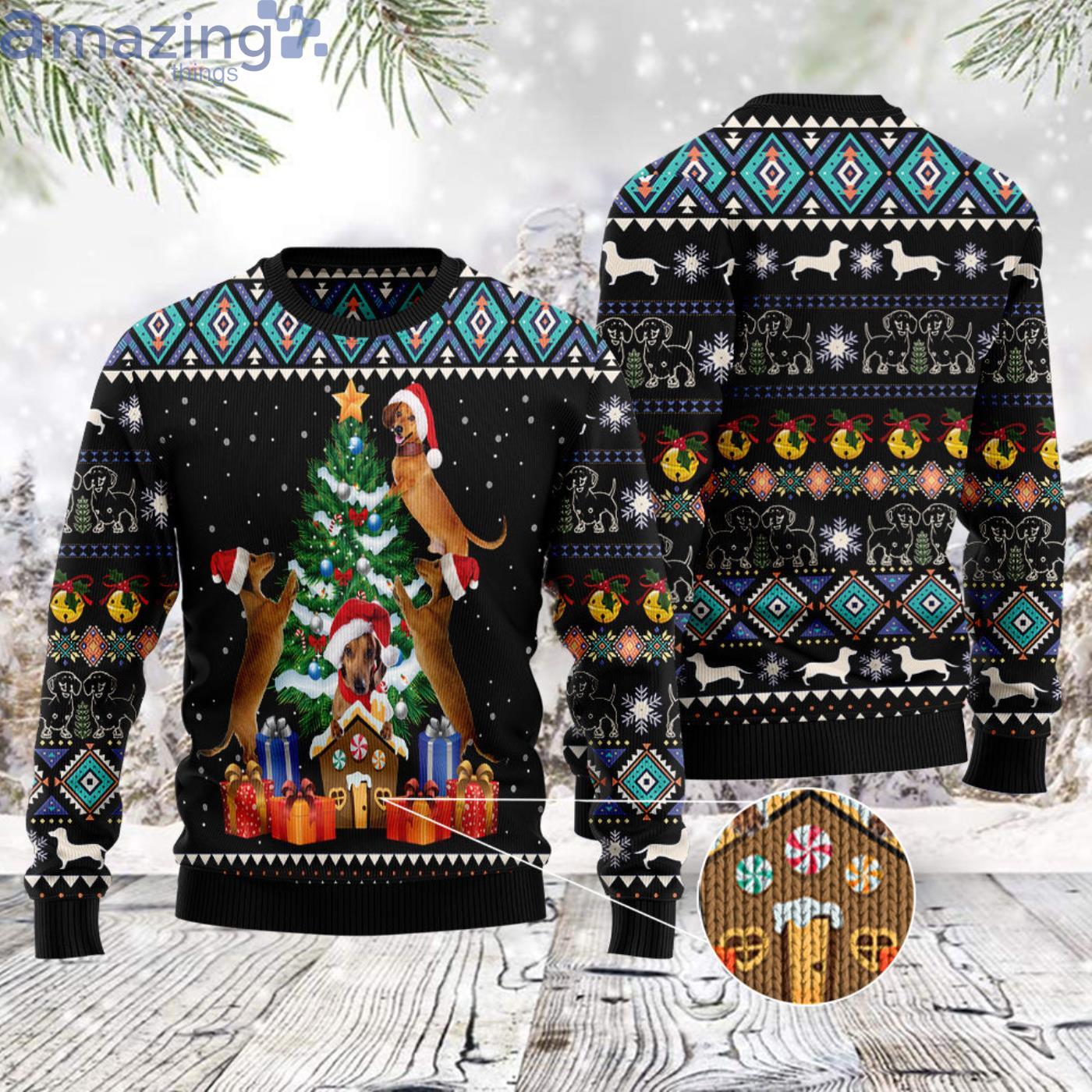 Dachshund Group Christmas Tree Christmas Ugly Sweater image Dachshund Group Christmas Tree Christmas Ugly Sweater Product Photo 3