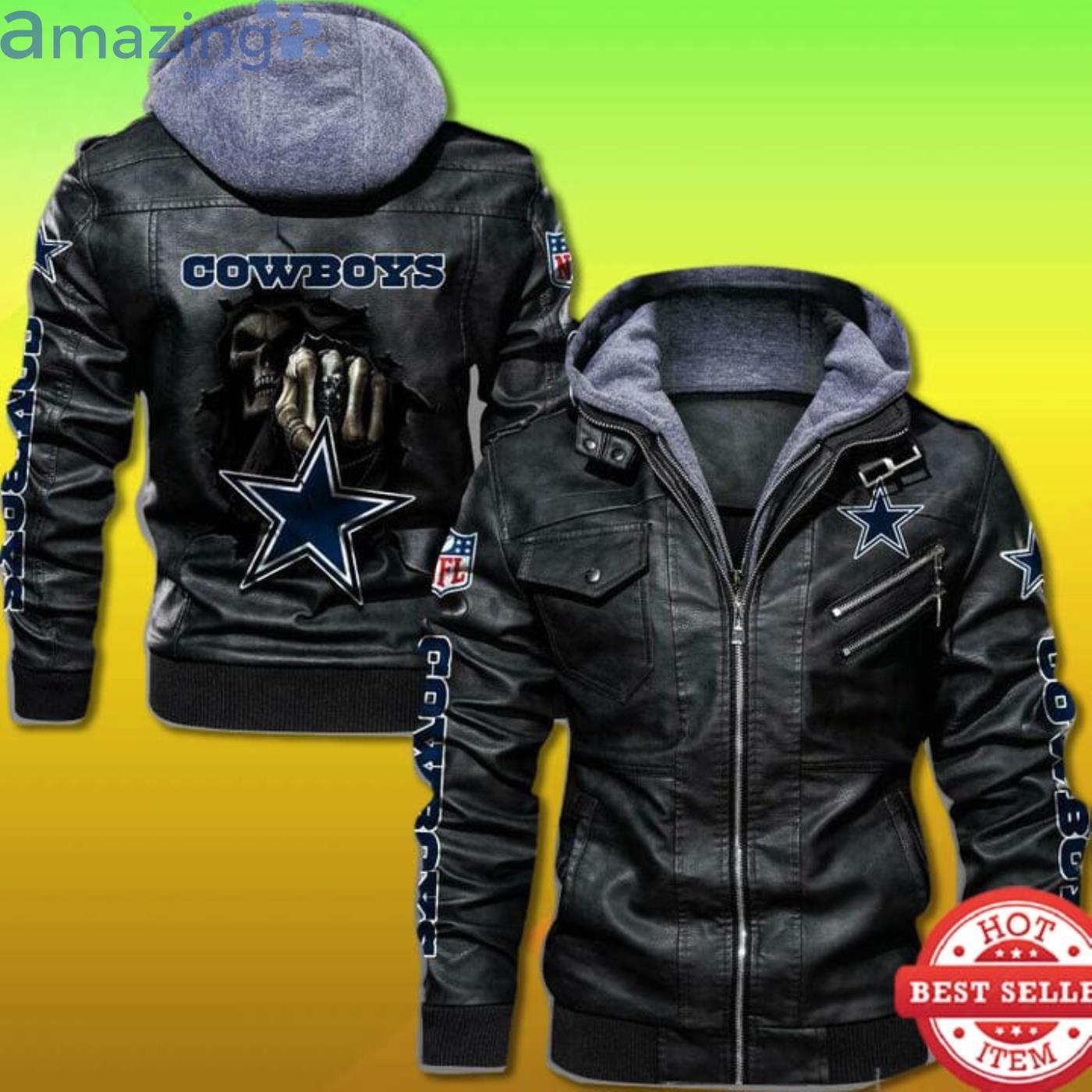 Men's Skull Dallas Cowboys Black Leather Jacket - Dallas Cowboys Home