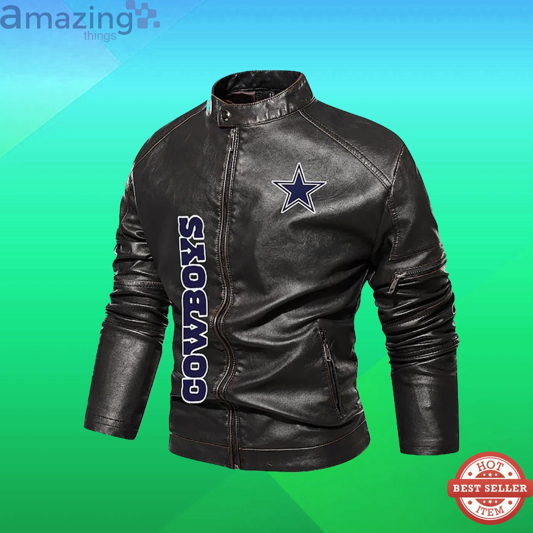 Dallas Cowboys NFL Custom Name Motor Fleece Leather Jackets