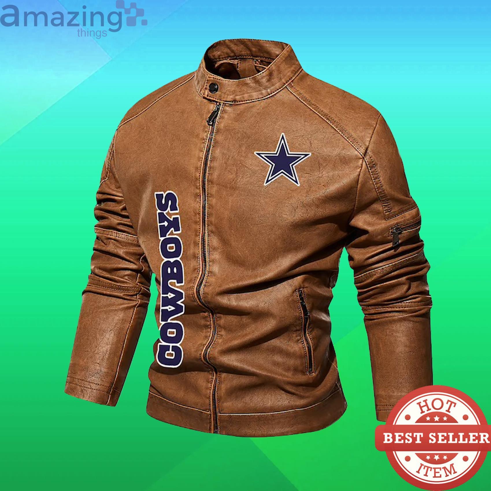 Dallas Cowboys NFL Custom Name Motor Fleece Leather Jackets, 53% OFF