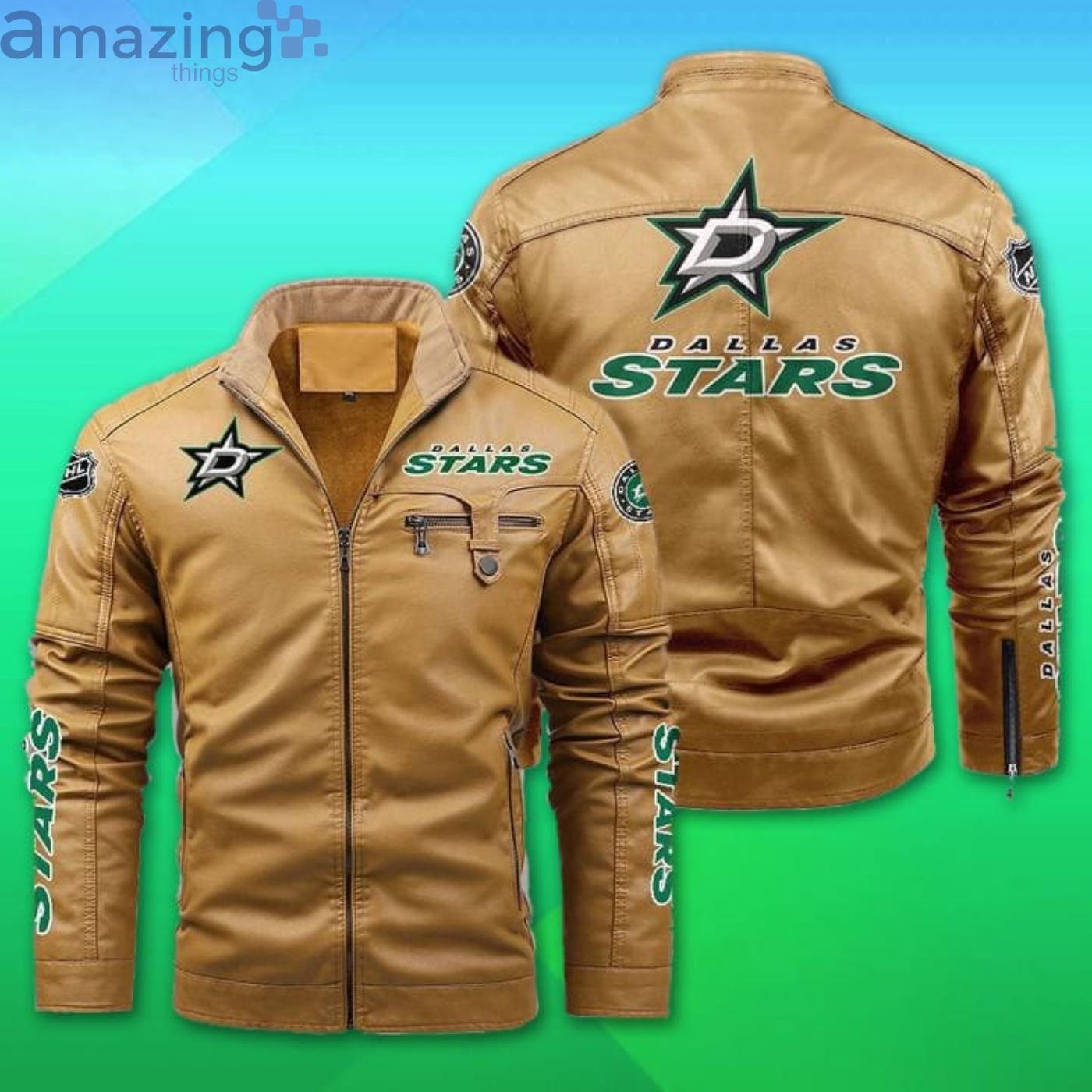 Dallas Stars Fleece Leather Jacket image Dallas Stars Fleece Leather Jacket Product Photo 2
