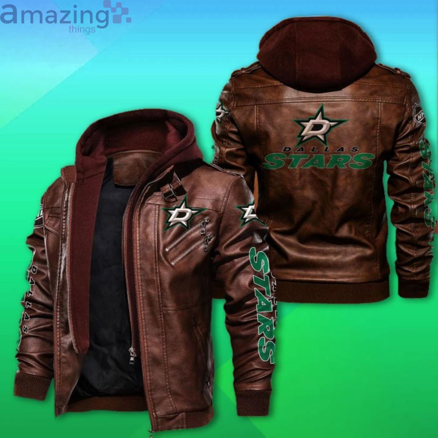 Dallas Stars Print 2D Leather Jacket image Dallas Stars Print 2D Leather Jacket Product Photo 2