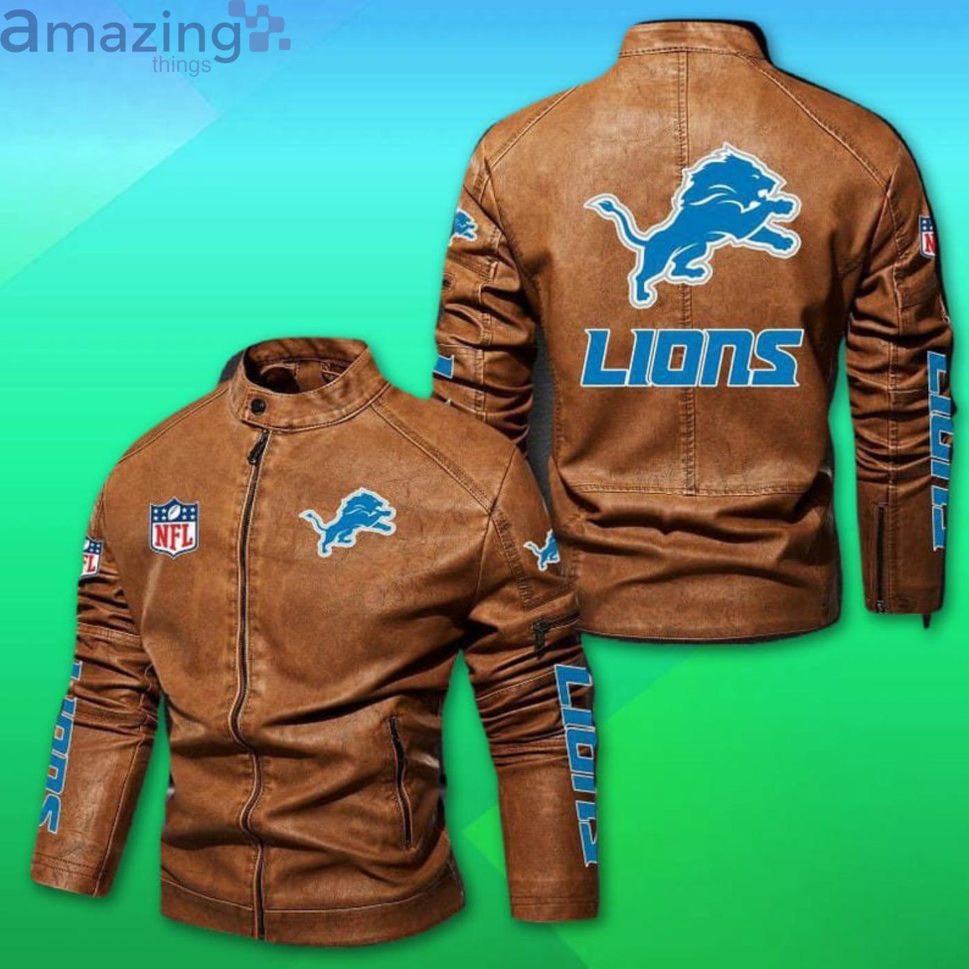 Detroit Lions NFL Motor Fleece Leather Jacket image Detroit Lions NFL Motor Fleece Leather Jacket Product Photo 2