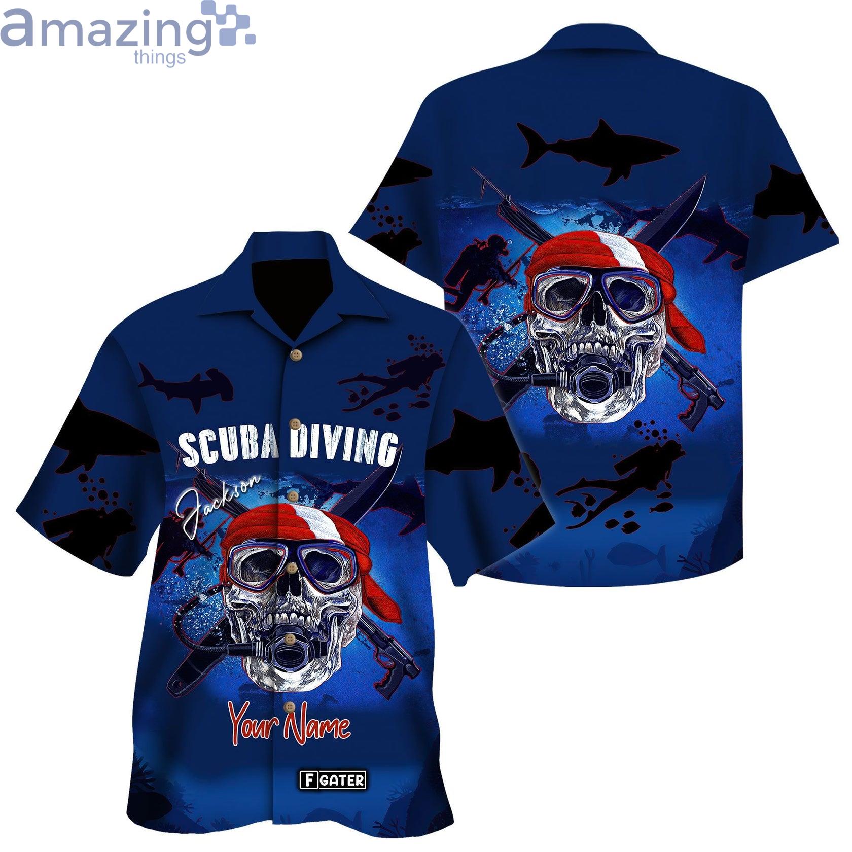 Diving Shirt Pirate Skull Scuba Diver Custom Name Hawaiian Shirt Product Photo 1