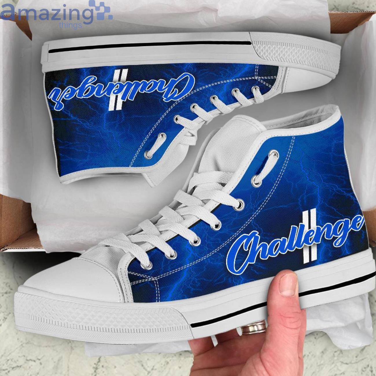 Dodge Challenger Thunder and Lightning Blue High Top Shoes image Dodge Challenger Thunder and Lightning Blue High Top Shoes Product Photo 2