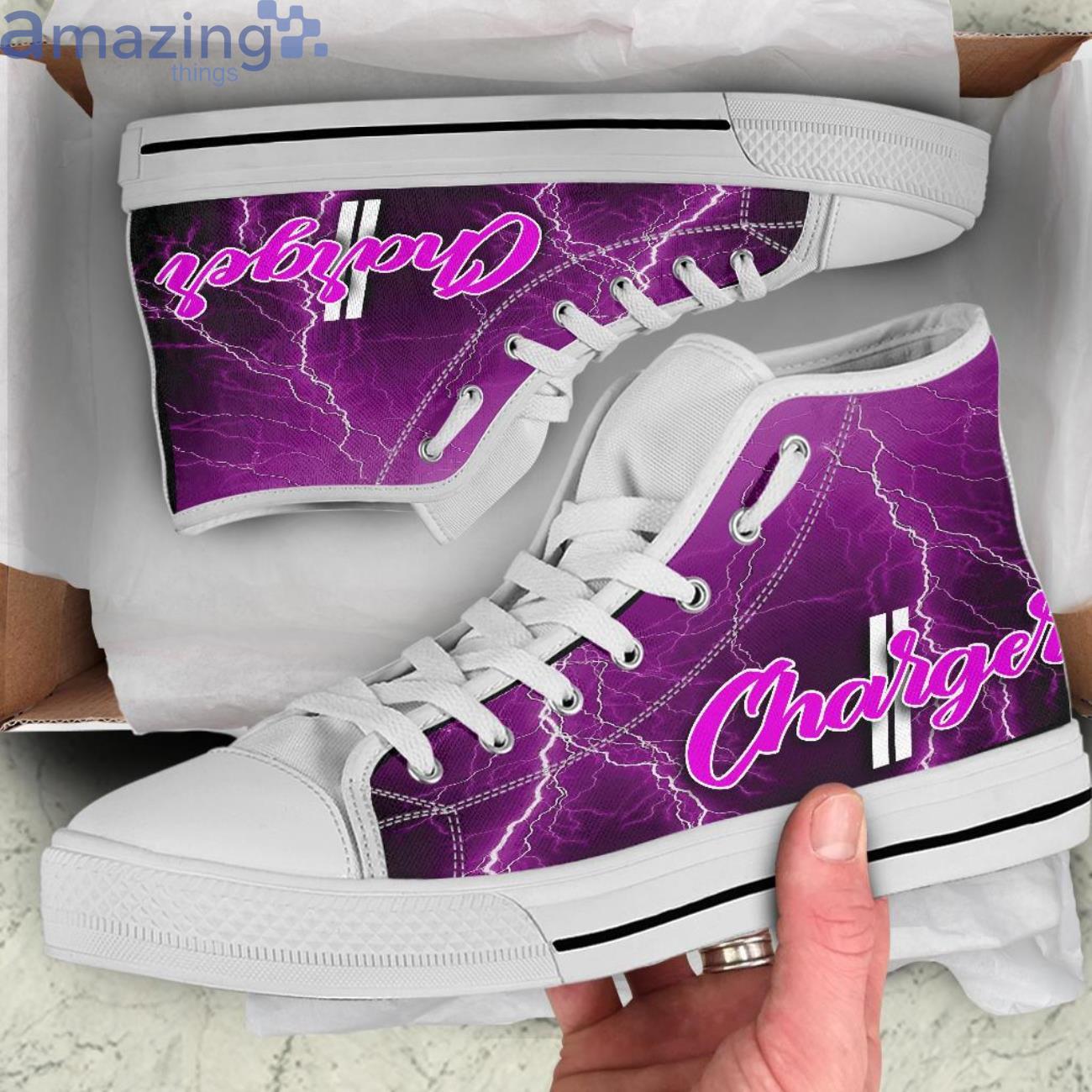 Dodge Charger Thunder and Lightning Pink High Top Shoes image Dodge Charger Thunder and Lightning Pink High Top Shoes Product Photo 2