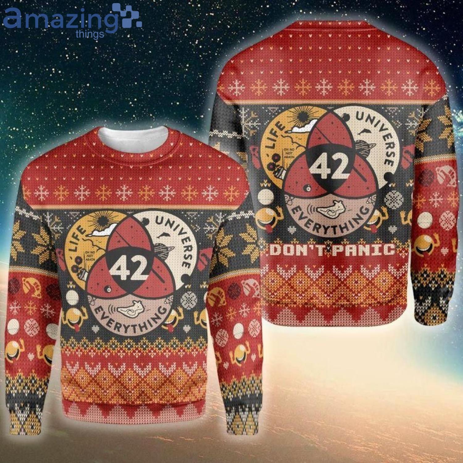 Don't Panic Number 42 Christmas Ugly Sweater image Don't Panic Number 42 Christmas Ugly Sweater