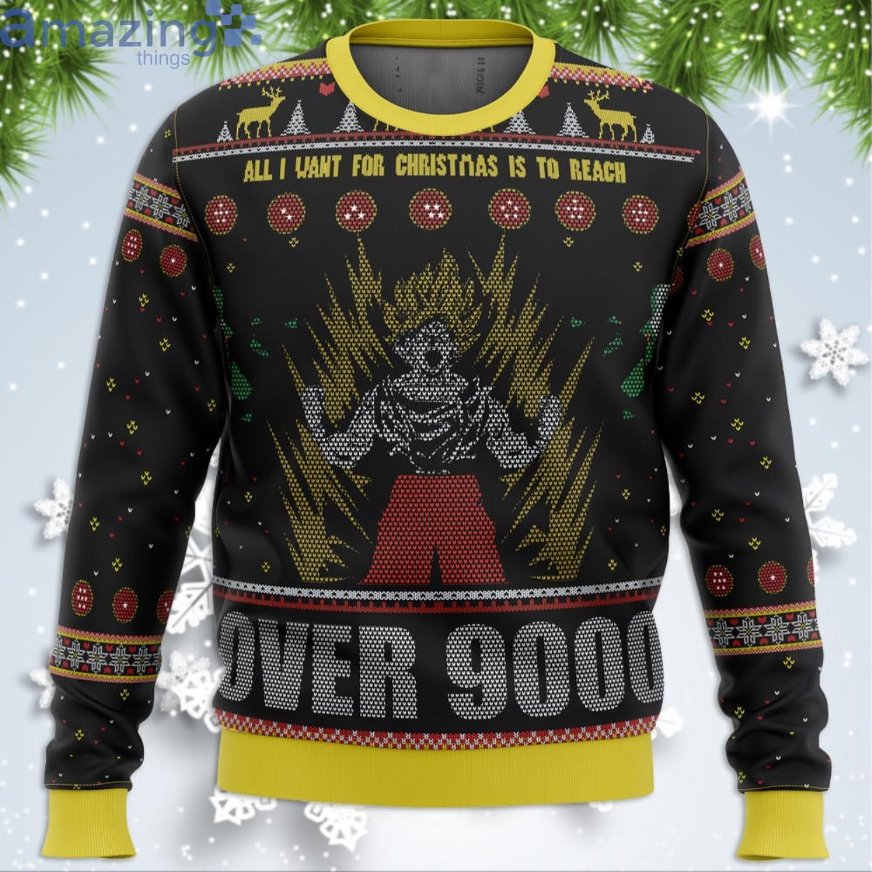 Dragonball Z Goku Over 9000 Funny Christmas Gift Ugly Christmas Sweater Product Photo 1