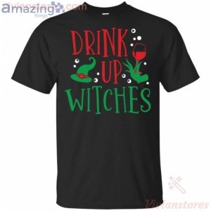 Drink Up Witches Grinch Holding Wine Glass Halloween Funny T-Shirt Product Photo 1