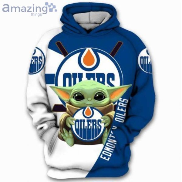 Edmonton Oilers Nhl Baby Yoda Star Wars Blue White Men And Women 3D Hoodieproduct photo 1
