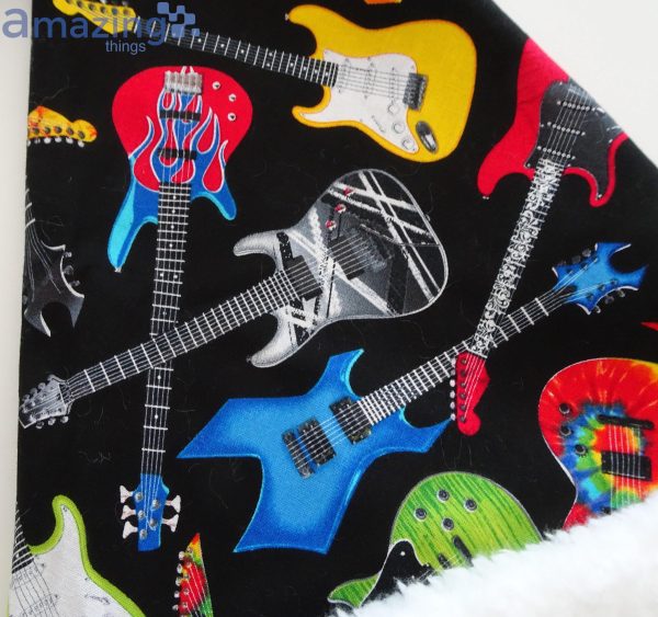 Electric Guitar Pattern Black Christmas Santa Hat For Adult And Child Product Photo 4