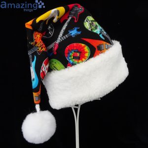 Electric Guitar Pattern Black Christmas Santa Hat For Adult And Child Product Photo 1