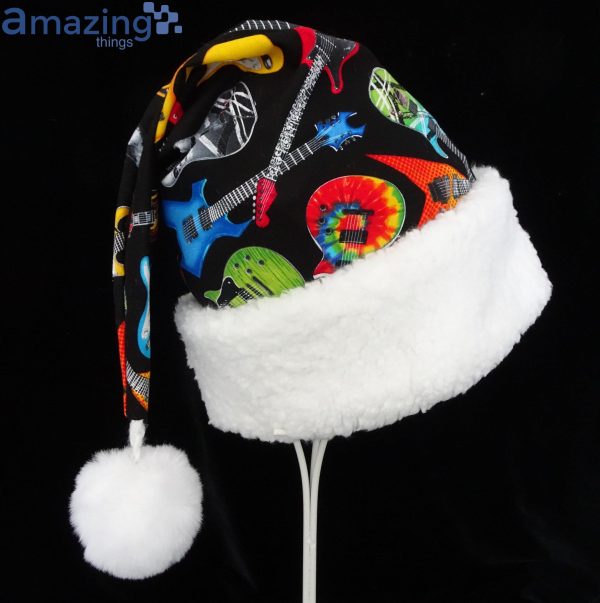 Electric Guitar Pattern Black Christmas Santa Hat For Adult And Child Product Photo 5