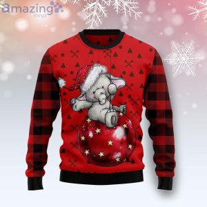 Elephant Cute Red Pattern Red Ugly Christmas Sweater Product Photo 1