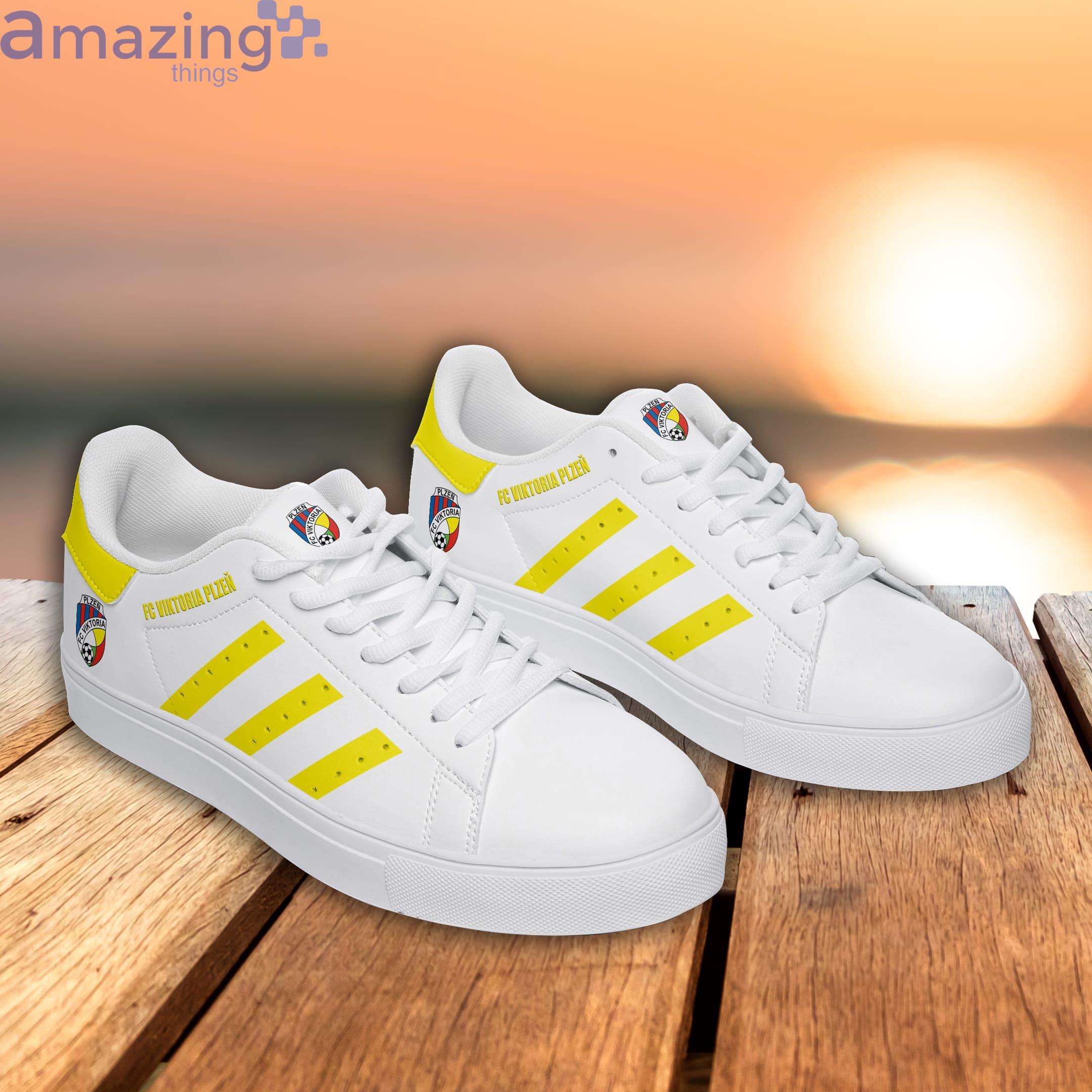 Fc Viktoria Plzen Yellow Striped Stan Smith Low Top Skate Shoes image Fc Viktoria Plzen Yellow Striped Stan Smith Low Top Skate Shoes Product Photo 3