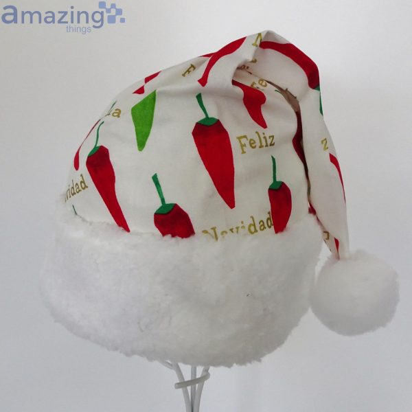 Feliz Navidad Chili Pepper Pattern Christmas Santa Hat For Adult And Child Product Photo 3