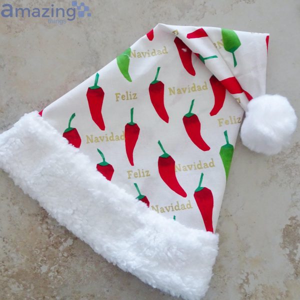 Feliz Navidad Chili Pepper Pattern Christmas Santa Hat For Adult And Child Product Photo 4