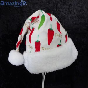 Feliz Navidad Chili Pepper Pattern Christmas Santa Hat For Adult And Child Product Photo 1