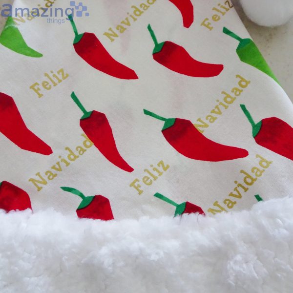 Feliz Navidad Chili Pepper Pattern Christmas Santa Hat For Adult And Child Product Photo 5