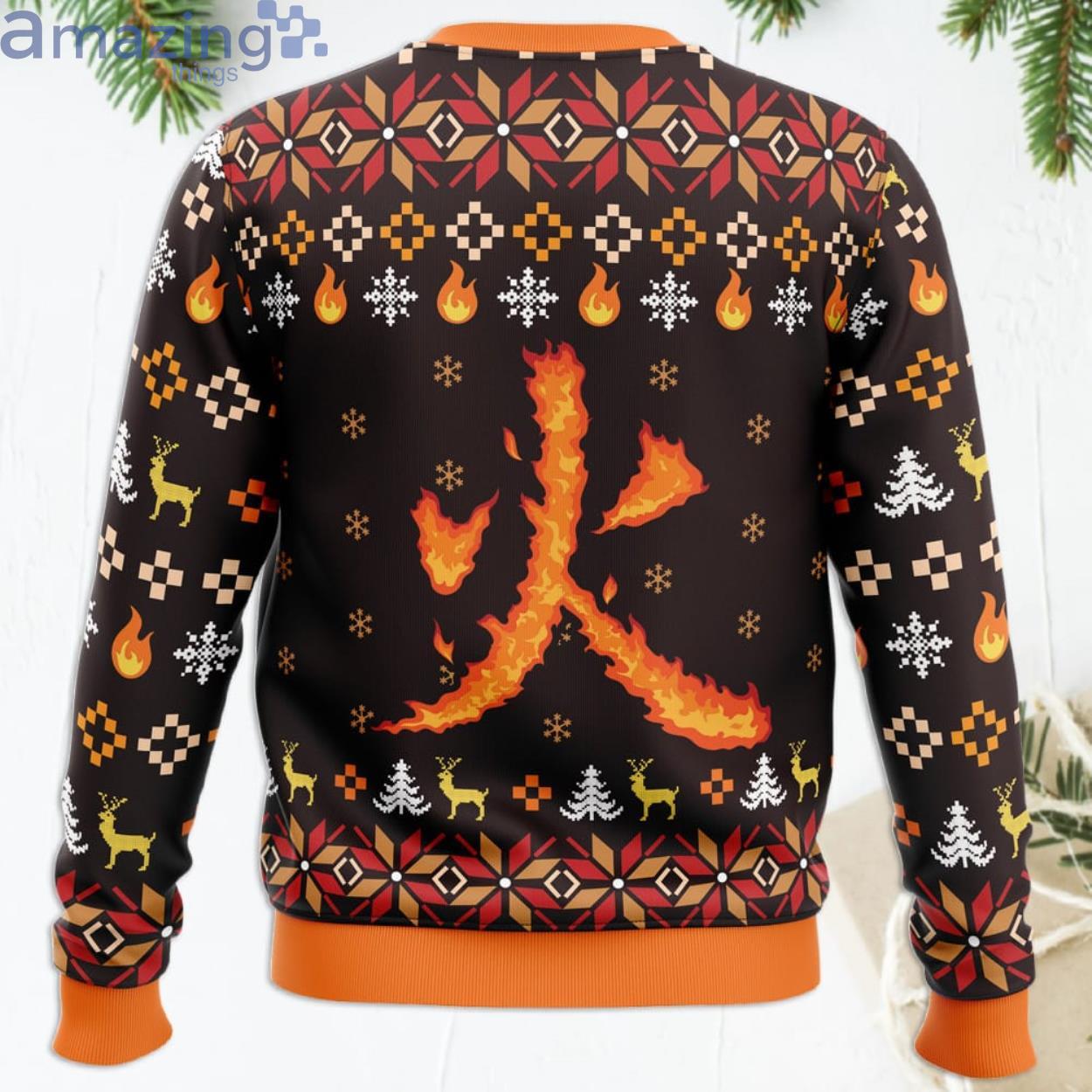 Fire Rengoku Demon Slayer Anime Lover Ugly Christmas Sweater image Fire Rengoku Demon Slayer Anime Lover Ugly Christmas Sweater Product Photo 4
