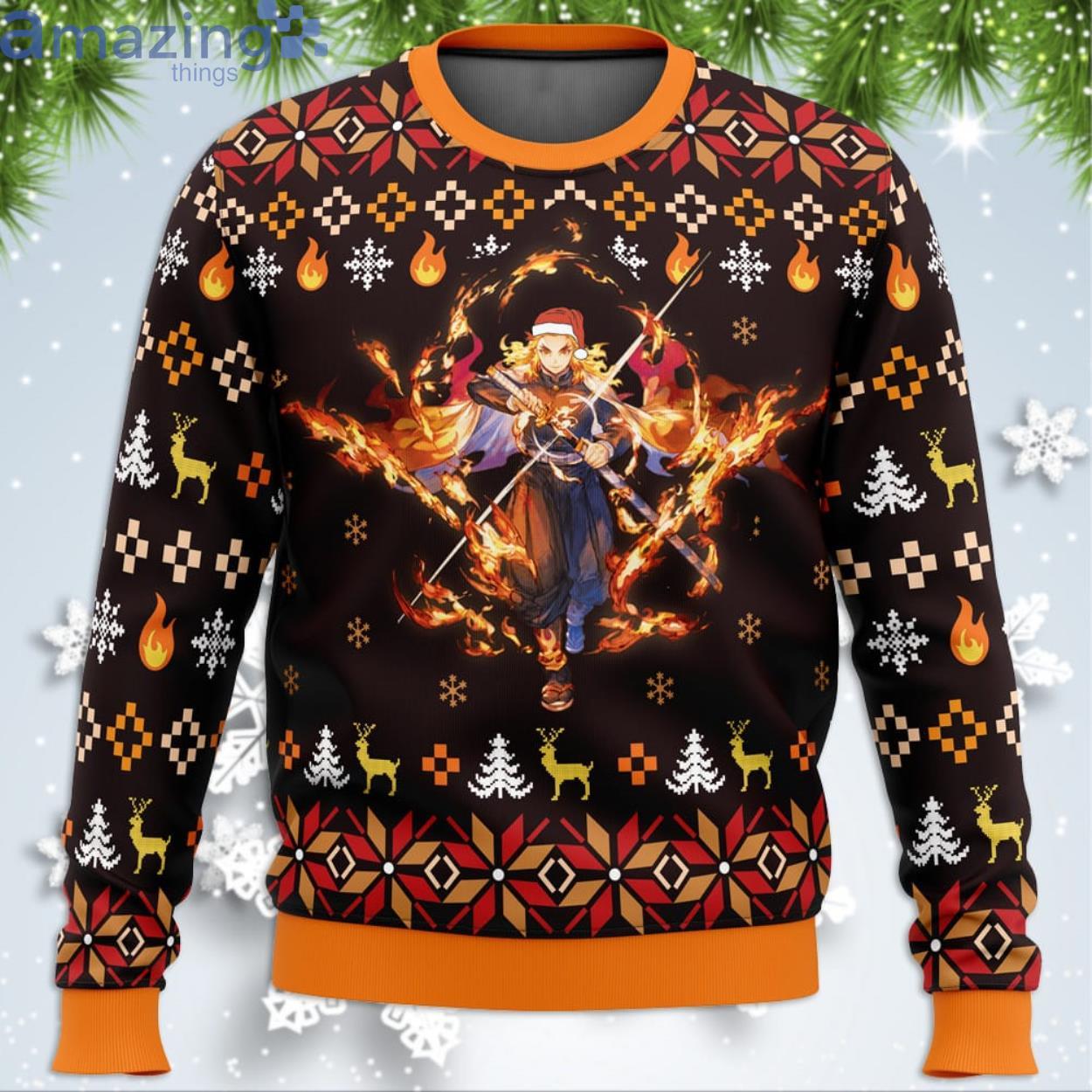 Fire Rengoku Demon Slayer Anime Lover Ugly Christmas Sweater Product Photo 1 Fire Rengoku Demon Slayer Anime Lover Ugly Christmas Sweater Product Photo 1