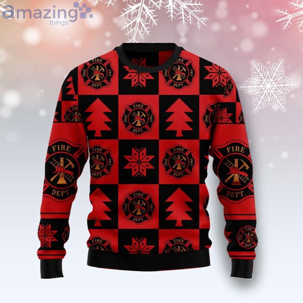 Firefighter Christmas Pattern Ugly Christmas Sweater Product Photo 1