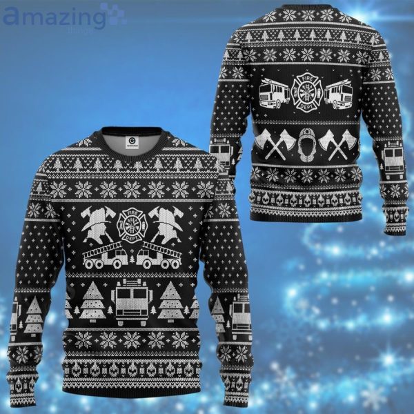 Firefighter Ugly Christmas Sweater Black Sweater Product Photo 1