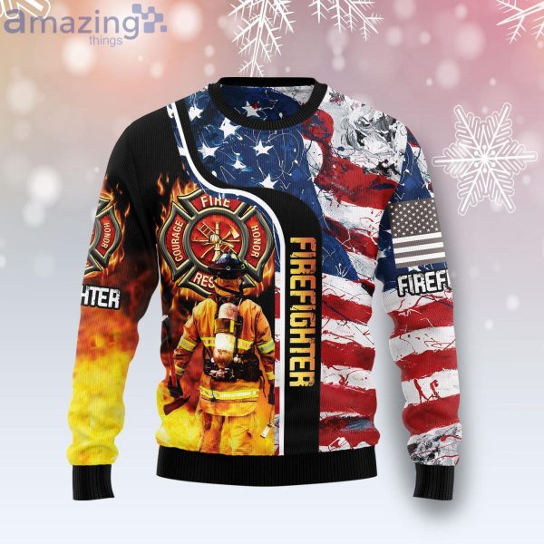 Firefighter USA Flag Funny Family Ugly Christmas Sweater Gifts Product Photo 1