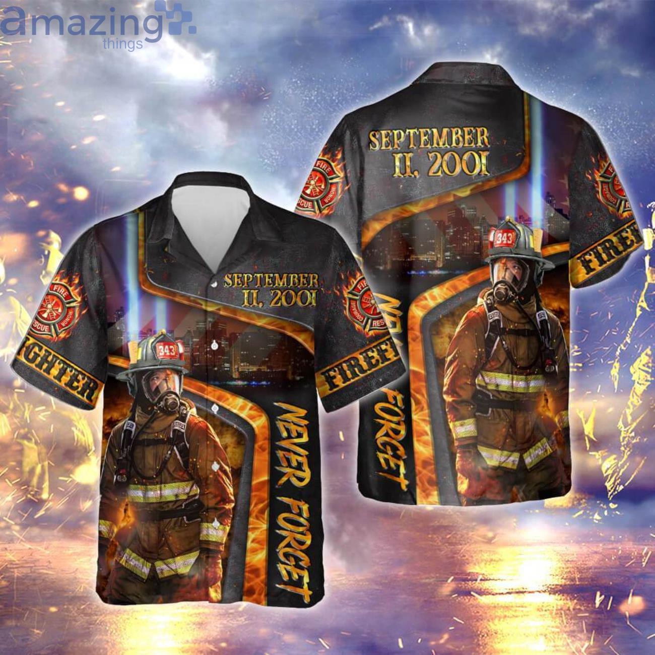 Firefighter We Will Never Forget Patriot Day Hawaiian Shirt Product Photo 1