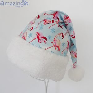 Flamingo And Snowflowers Pattern Christmas Santa Hat For Adult And Child Product Photo 2