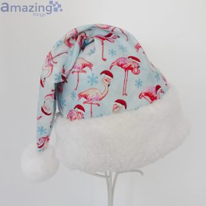 Flamingo And Snowflowers Pattern Christmas Santa Hat For Adult And Child Product Photo 3